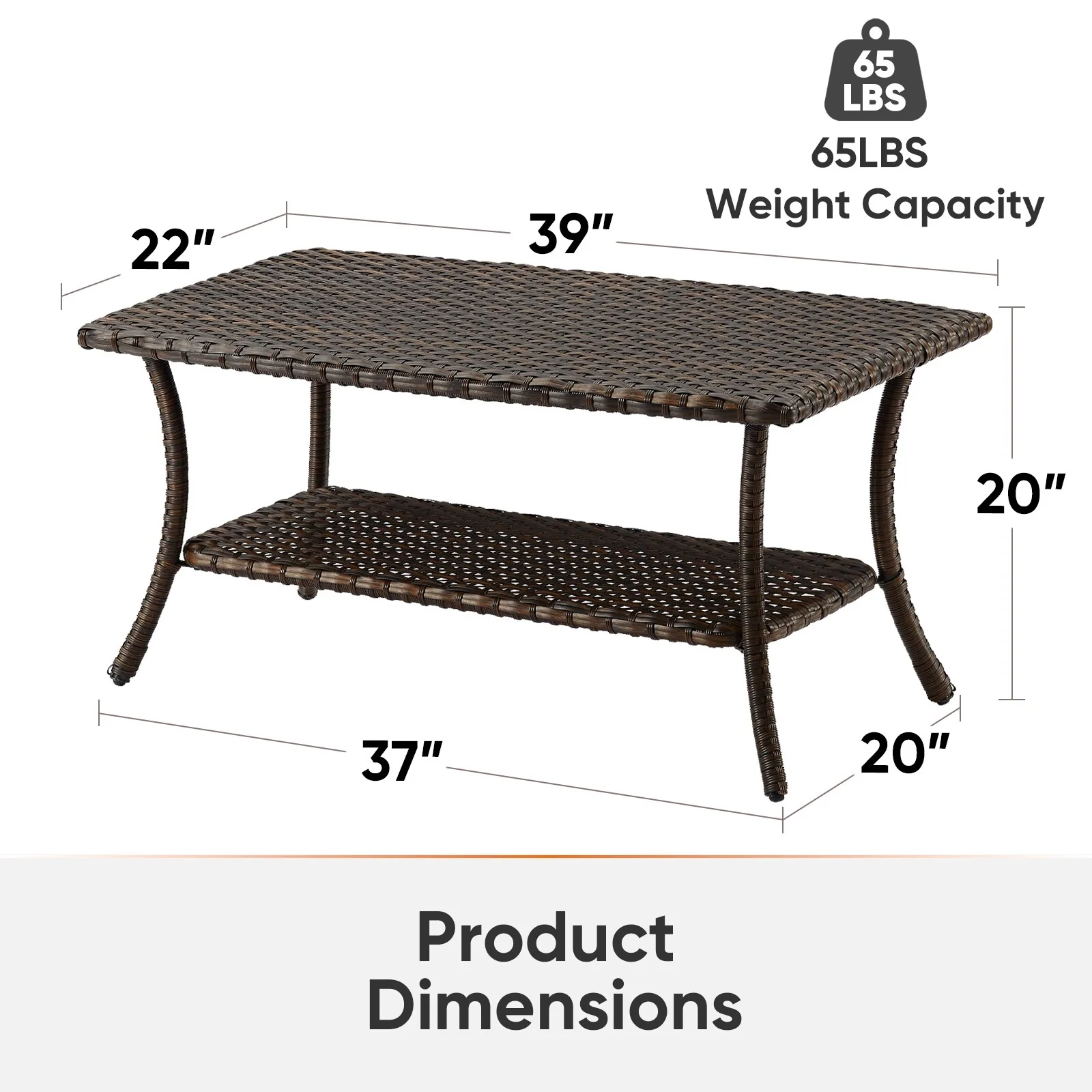Meina Brown Wicker Rectangular Outdoor Coffee Table with Lower Wicker Storage Shelf