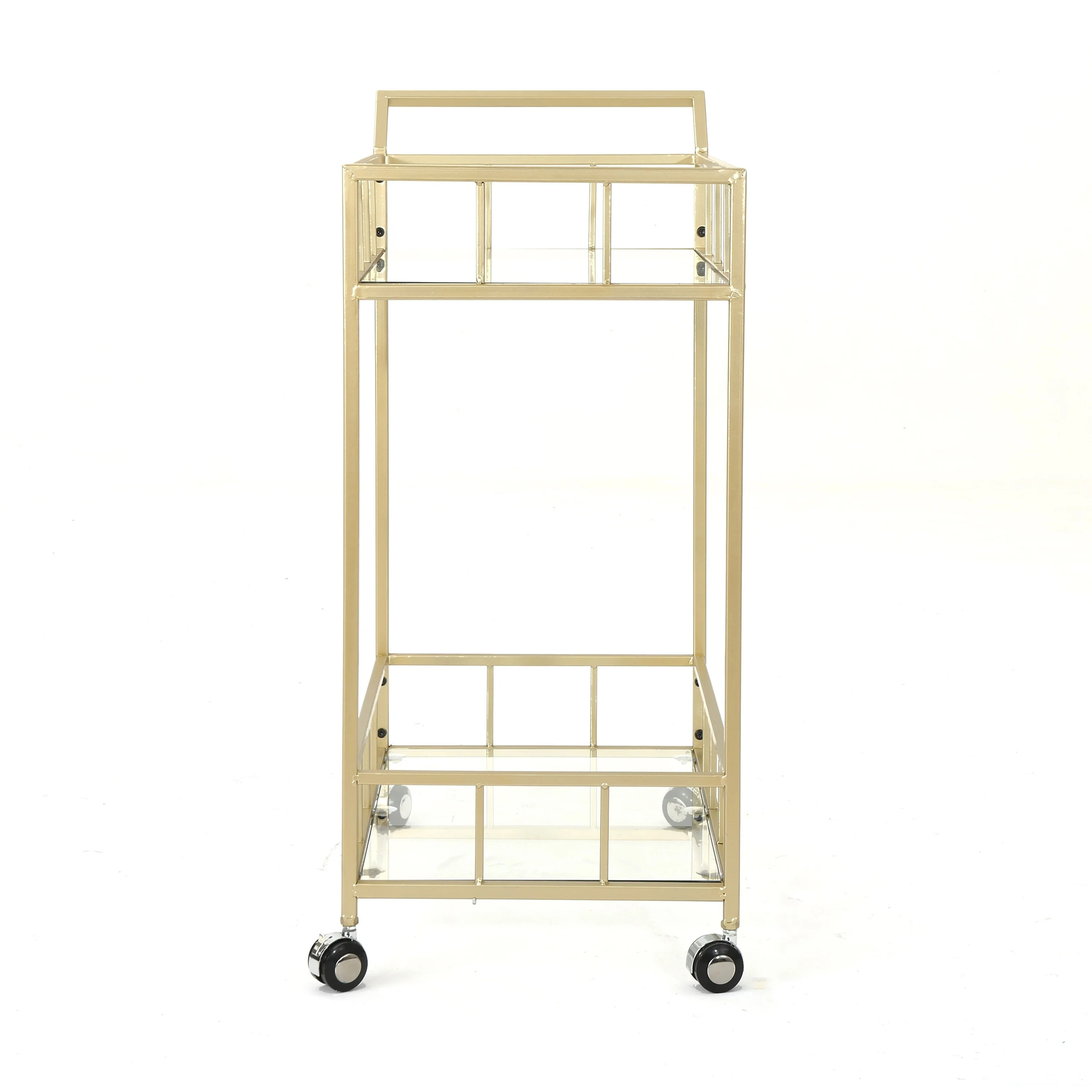 Modern Style Metal Frame Bar Cart with Tempered Glass Shelves, Rolling Casters, Easy Mobility for Home Bars and Entertaining