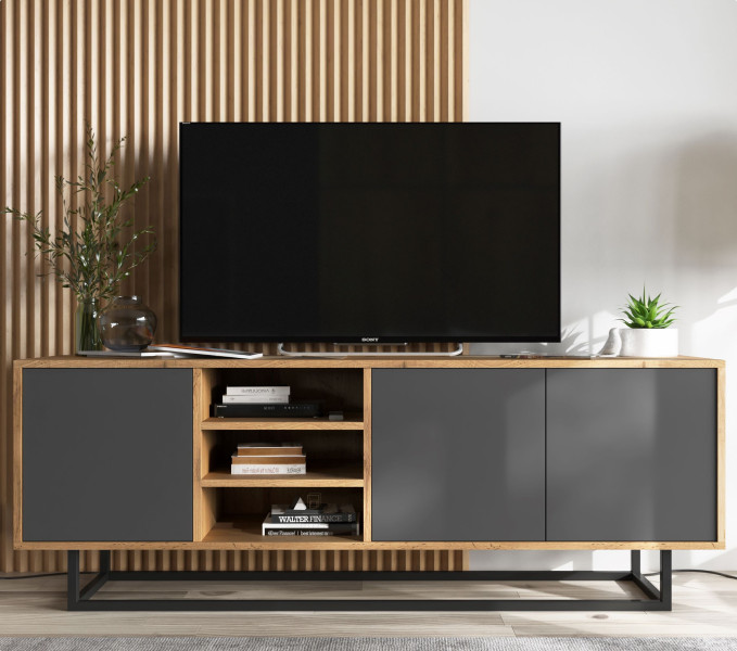 Szafka RTV Loft komoda RTV Dąb wotan grafit MAT 150 cm