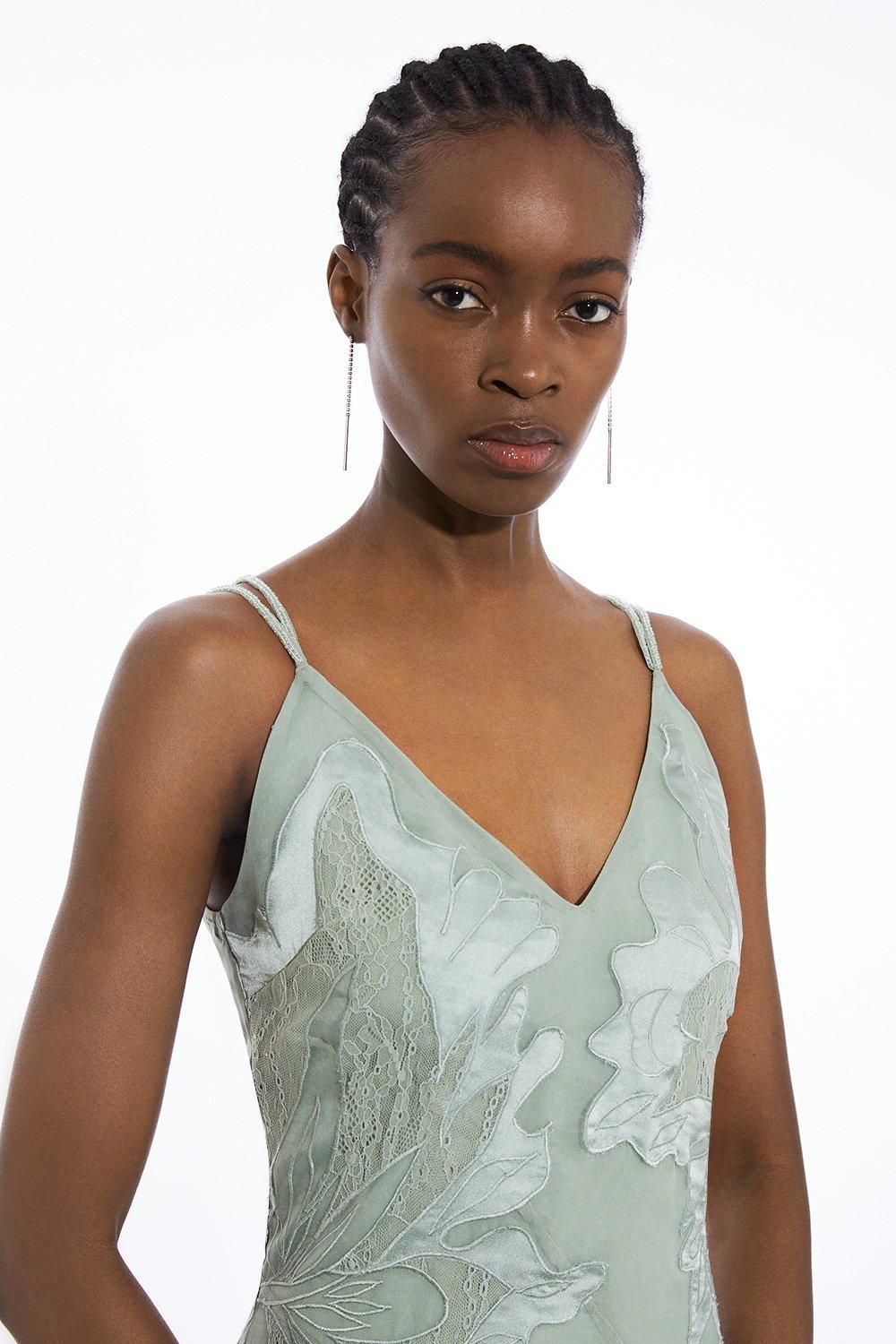 KarenMillen Satin Applique Woven Maxi Dress