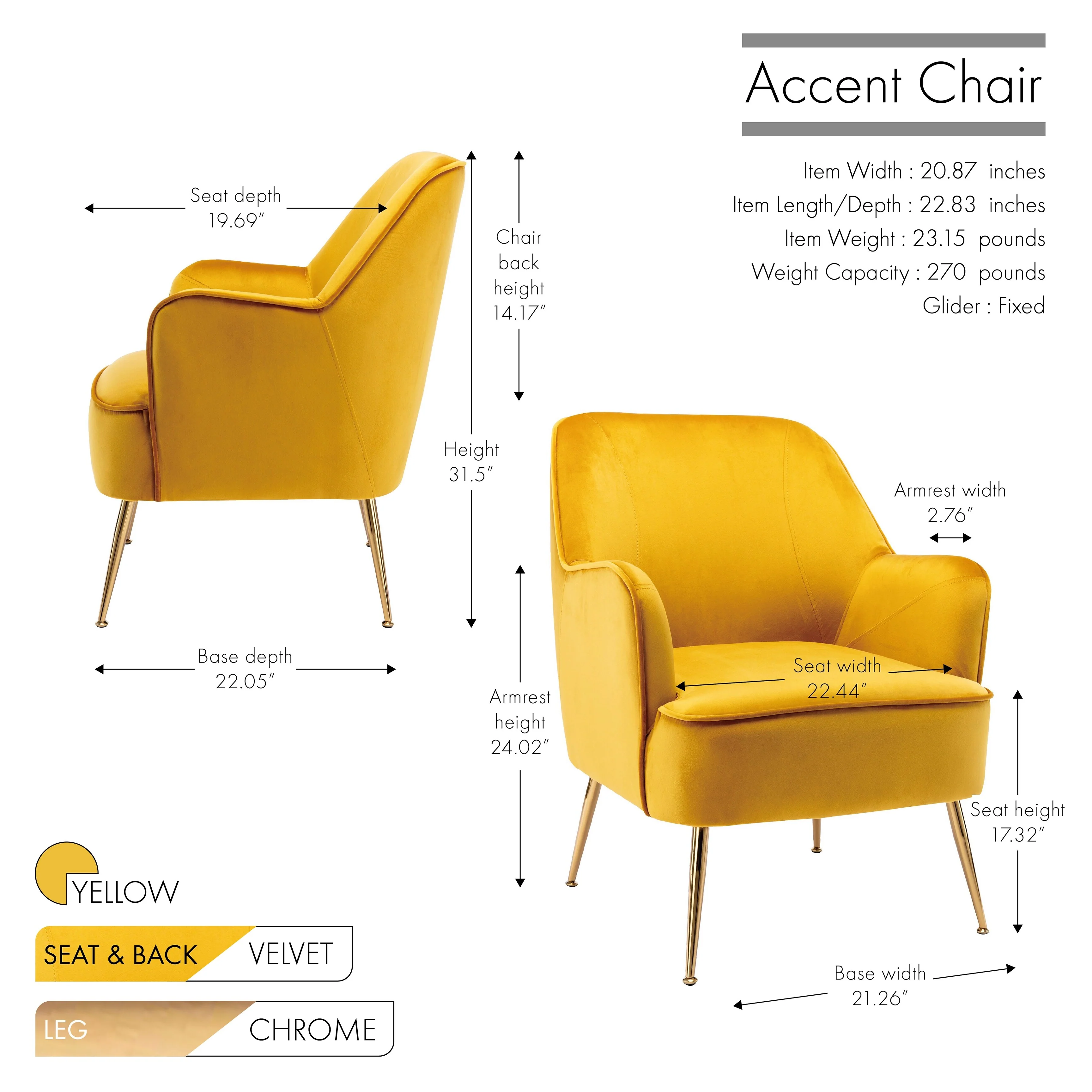 Porthos Home Adora Velvet Upholstered Accent Chair with Gold Chrome Legs