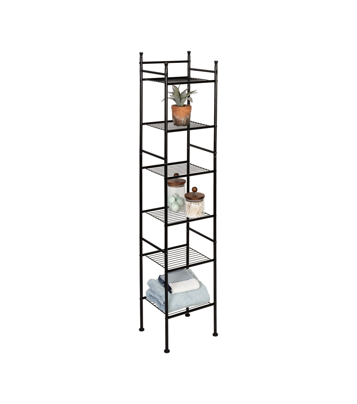 Honey Can Do 13 x 60 Black 6 Tier Space Saving Shelving Tower