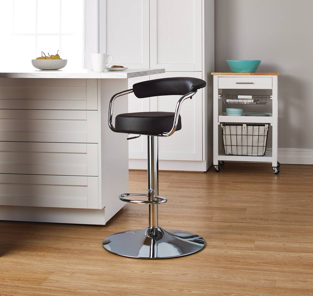 FOR LIVING Adjustable Bar Stool with Curved Backrest, Black