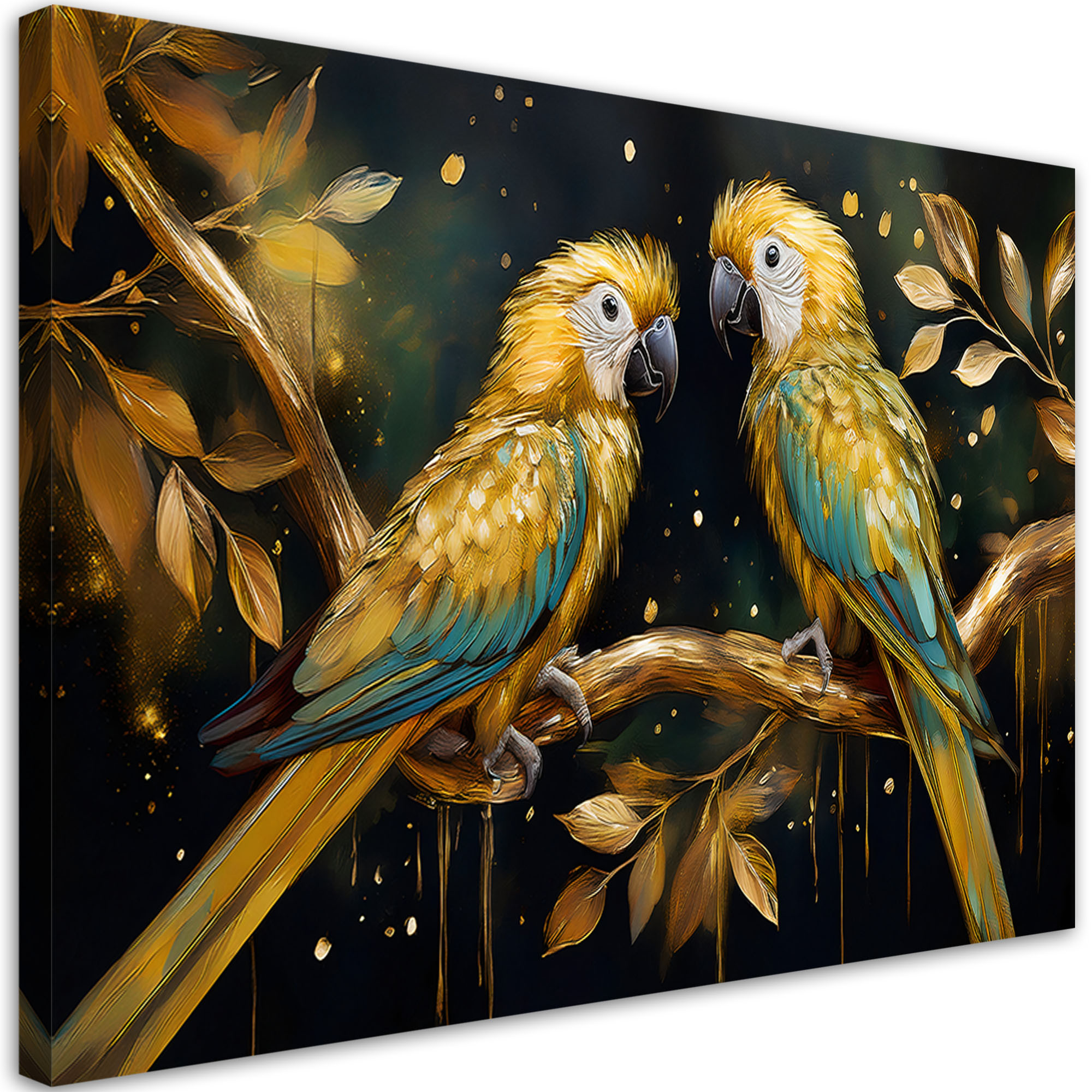Feeby Obraz na płótnie, Papugi Ptaki Złote 60x40