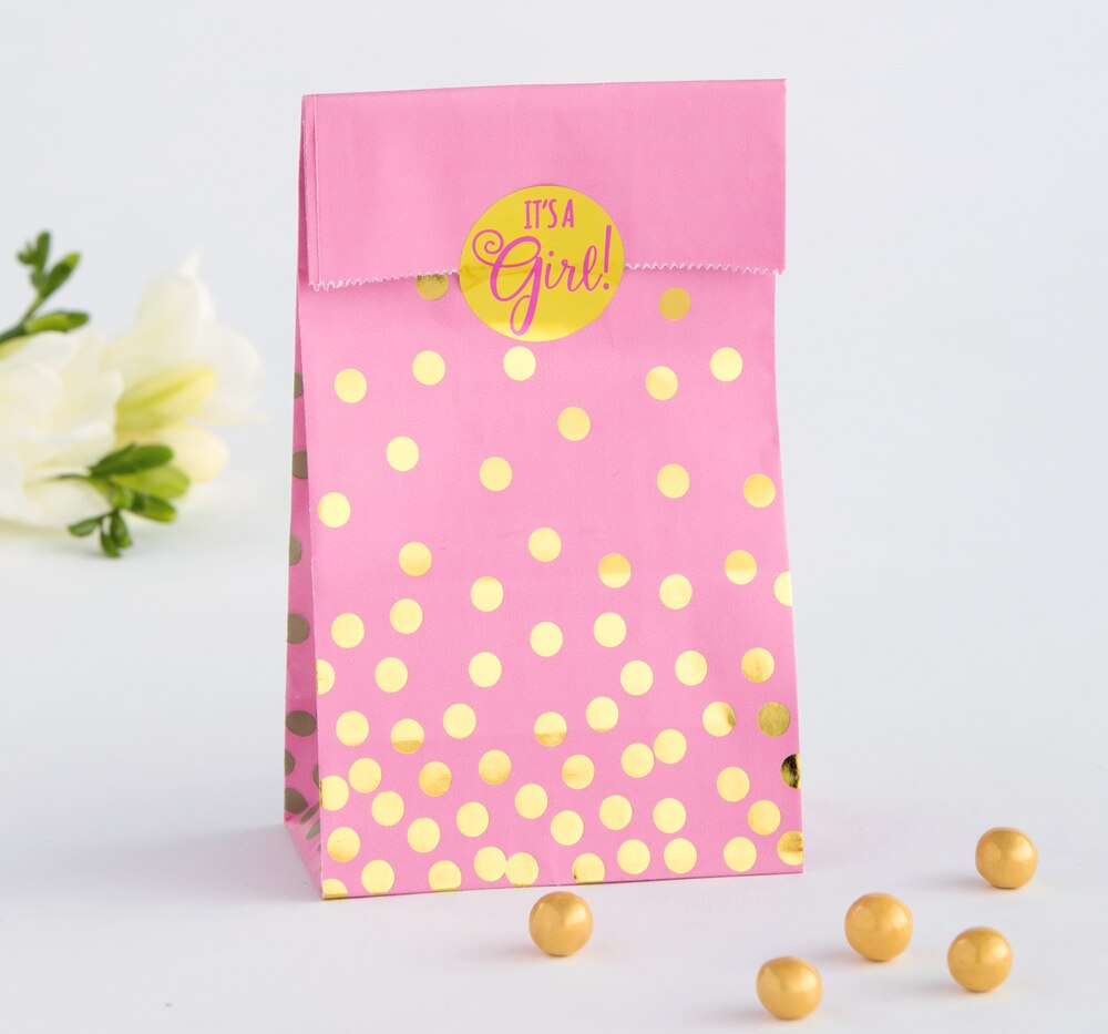 Polka Dot Baby Shower Treat Bags, Pink/Gold, 20-pk