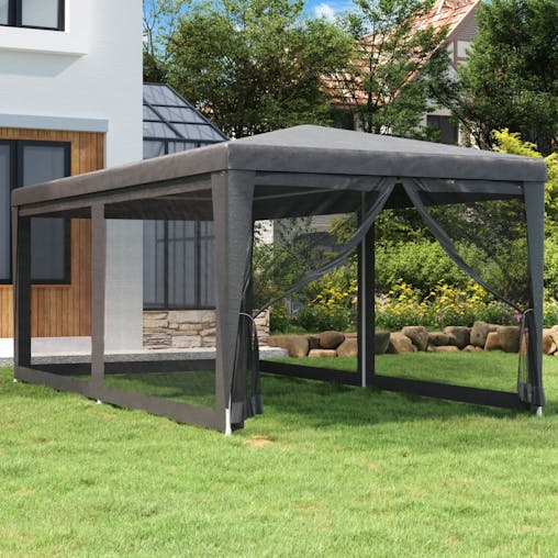 NNEVL Party Tent with 6 Mesh Sidewalls Anthracite 3x6 m HDPE