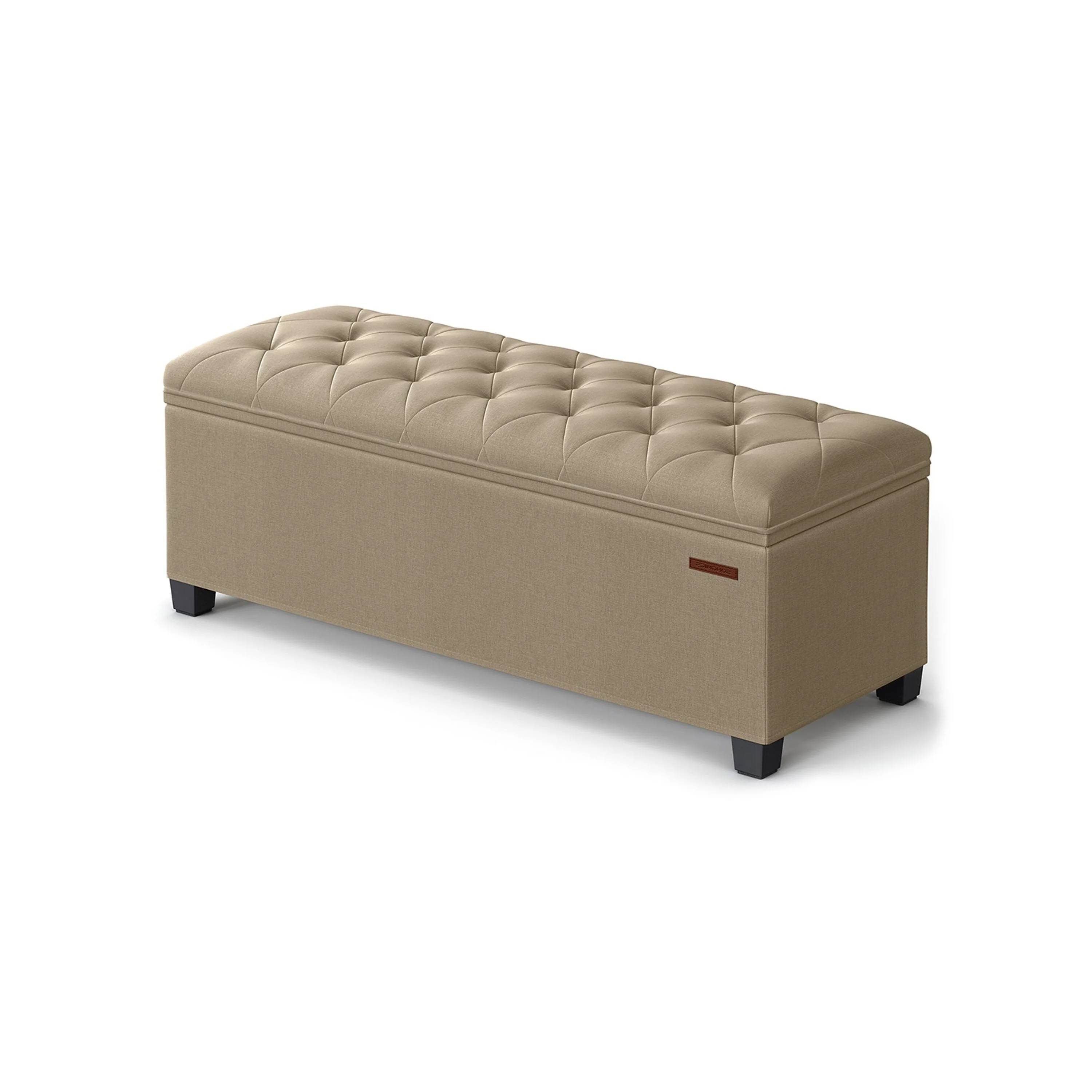 Neru 43 Inch Storage Ottoman with Removable Top, Button Tufted Beige