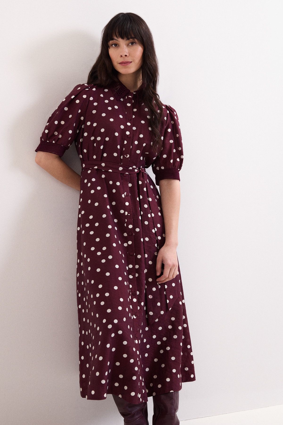 Phase Eight Delphine Printed Puff Sleeve Midi Dress