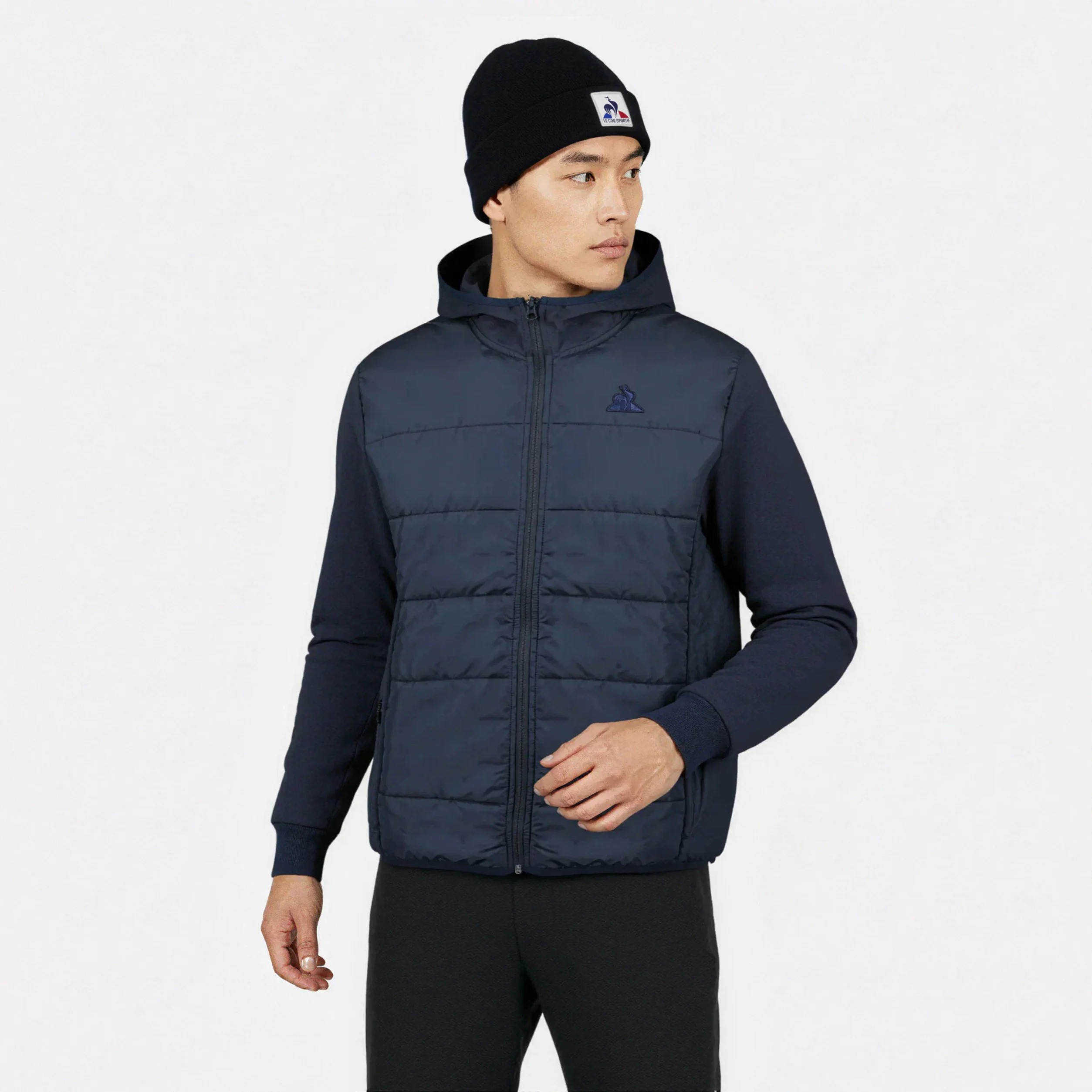 Veste zippée Essentiel bi-matière matelassée avec manches, capuche et empiècements en double face