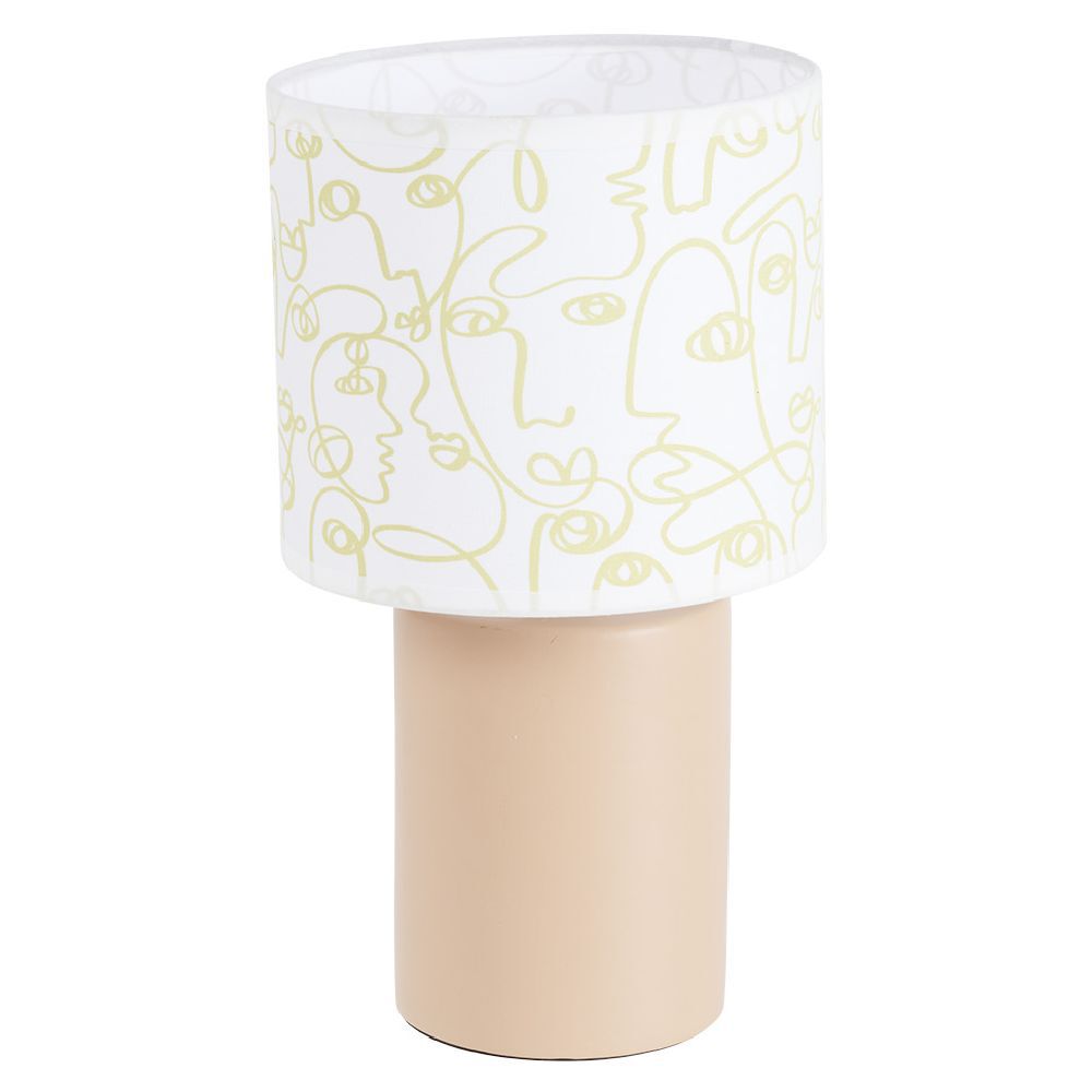 Lampe à poser faïence abat jour motif line art visage