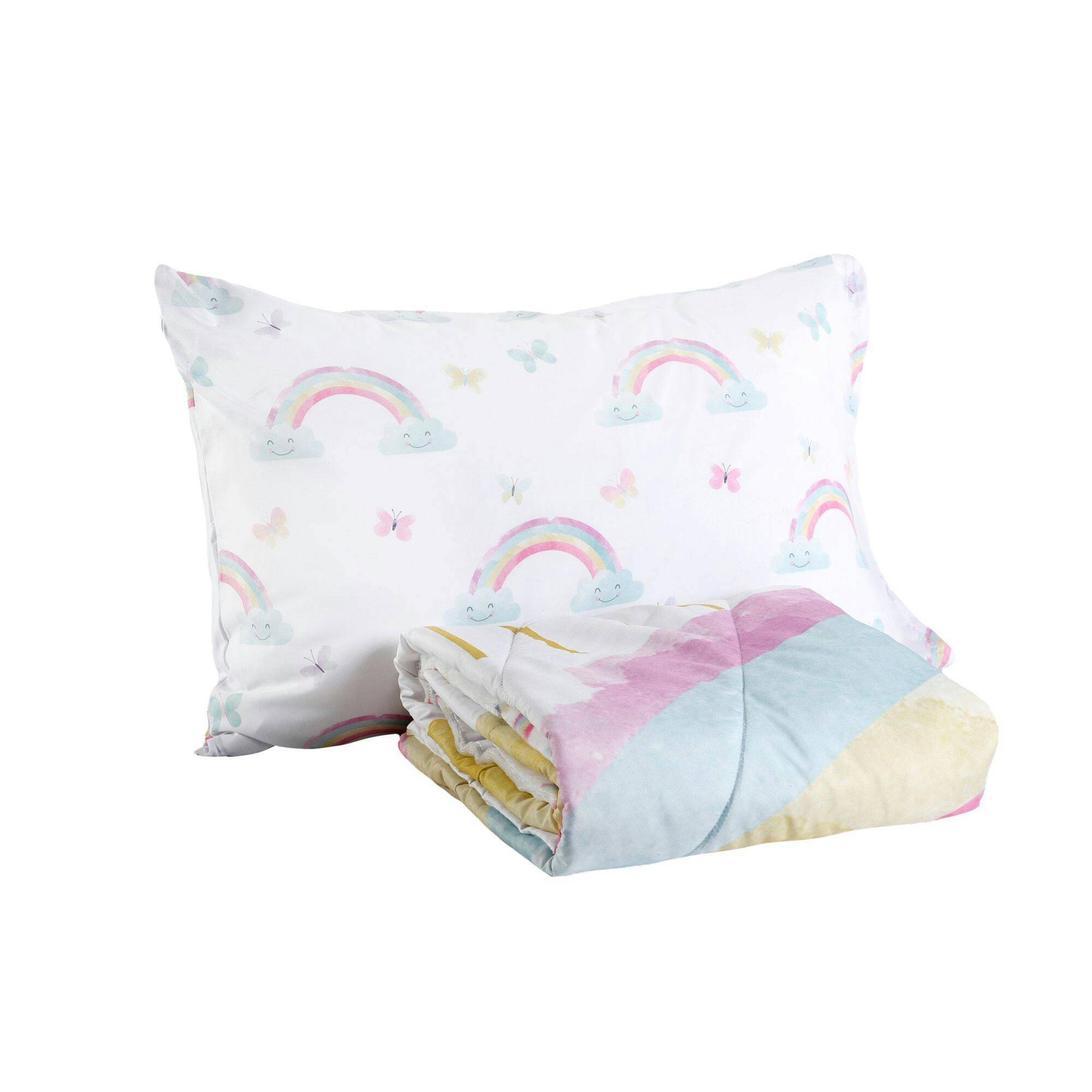 Nemcor 2-Piece Toddler Reversible Comforter Set, Rainbows