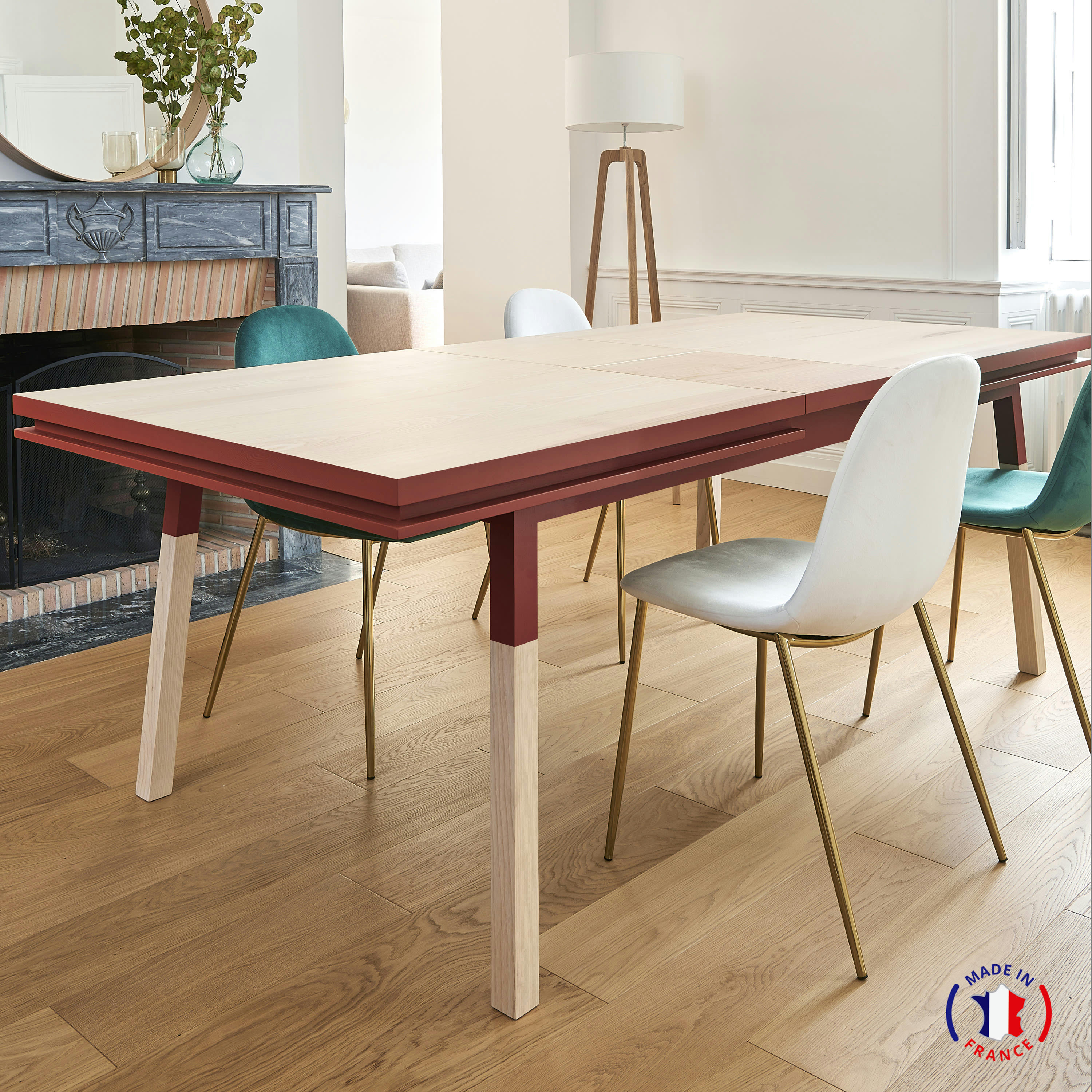 EGEE - Table 180x100 cm en frêne massif, 2 rallonges gris chocolat tanis