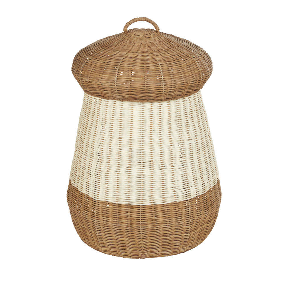 OULANKA - Grand panier de rangement champignon en rotin beige et marron