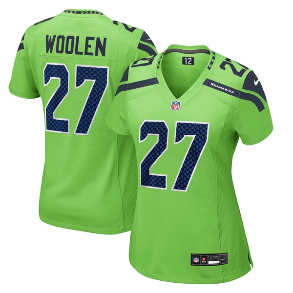 Tariq Woolen Seattle Seahawks Nike Women's  Game Jersey - Neon Green/Navy/Royal