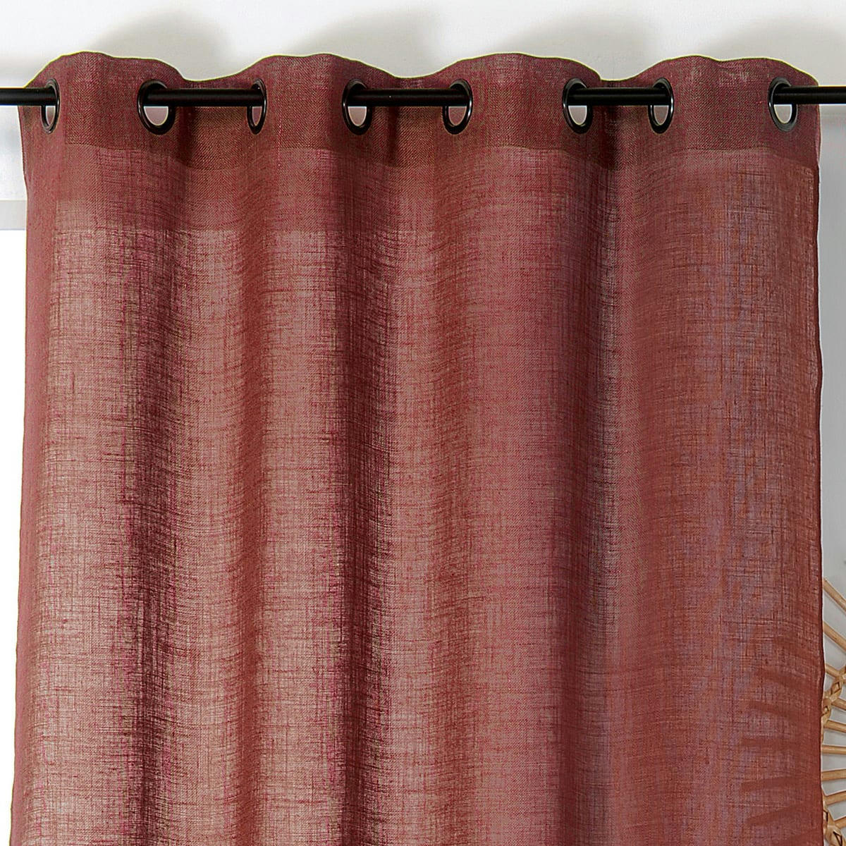 - Rideau tamisant et naturel en 100% lin brique 145x260 cm