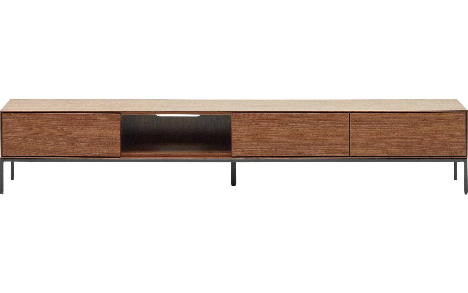 Kave Home - Vedrana TV-meubel met 3 laden in walnootfineer met zwarte