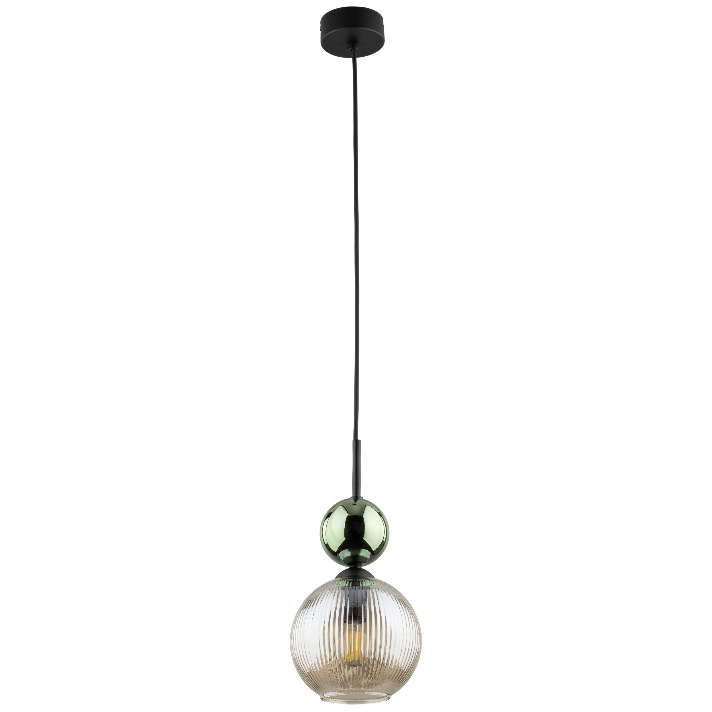 Lampa Wisząca Tk Lighting Sophia Zielona Kulka Ryflowany Klosz Koniakowy