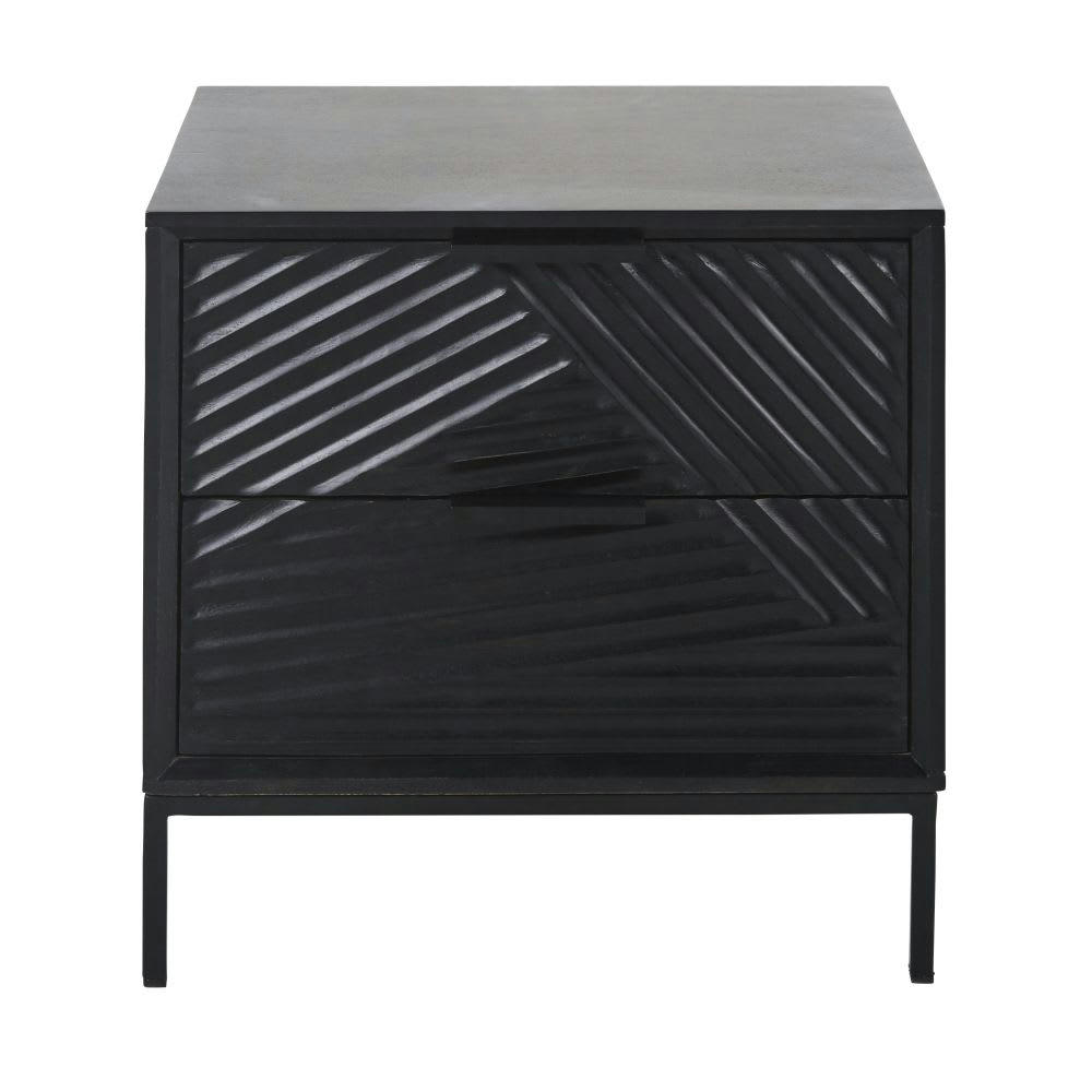 Turkana Business - Table de chevet professionnelle en manguier massif et métal noirs