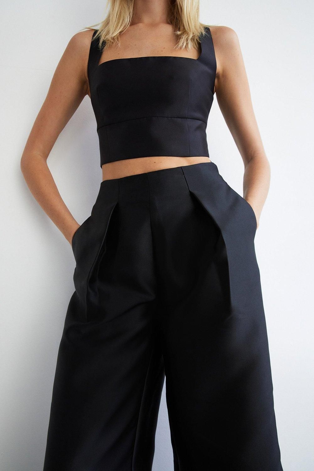 Warehouse Satin Twill Extreme Wide Crop Trouser