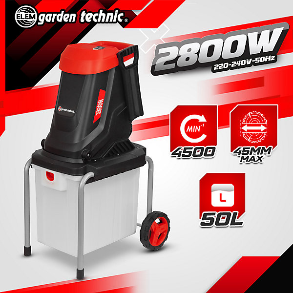 Broyeur de végétaux électrique 2800W avec bac récupérateur 50L