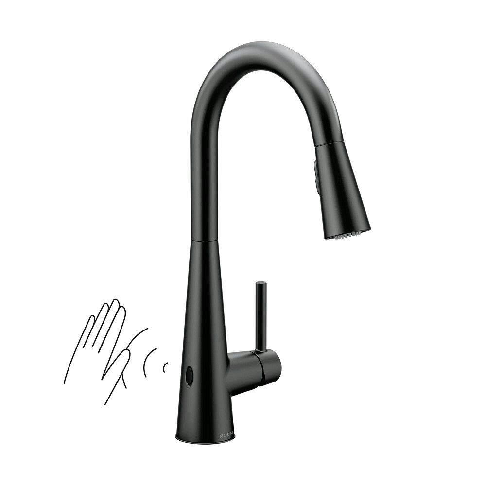 Moen® Sleek U Single Handle High Arc Modern Pull Down Sprayer Kitchen Faucet with MotionSense & Power Clean, Matte Black