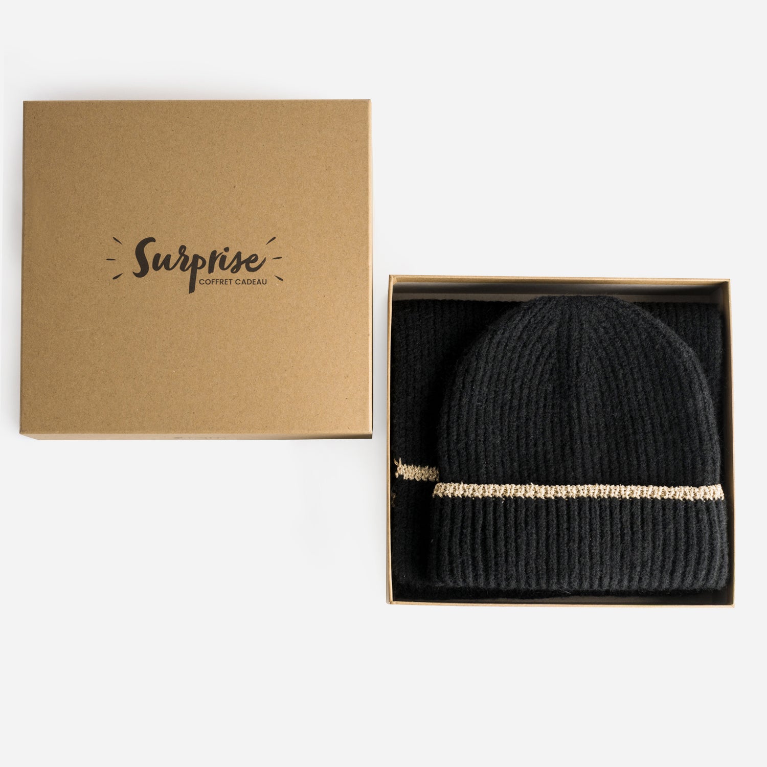 Set bonnet et écharpe TEXTO noirs tricot