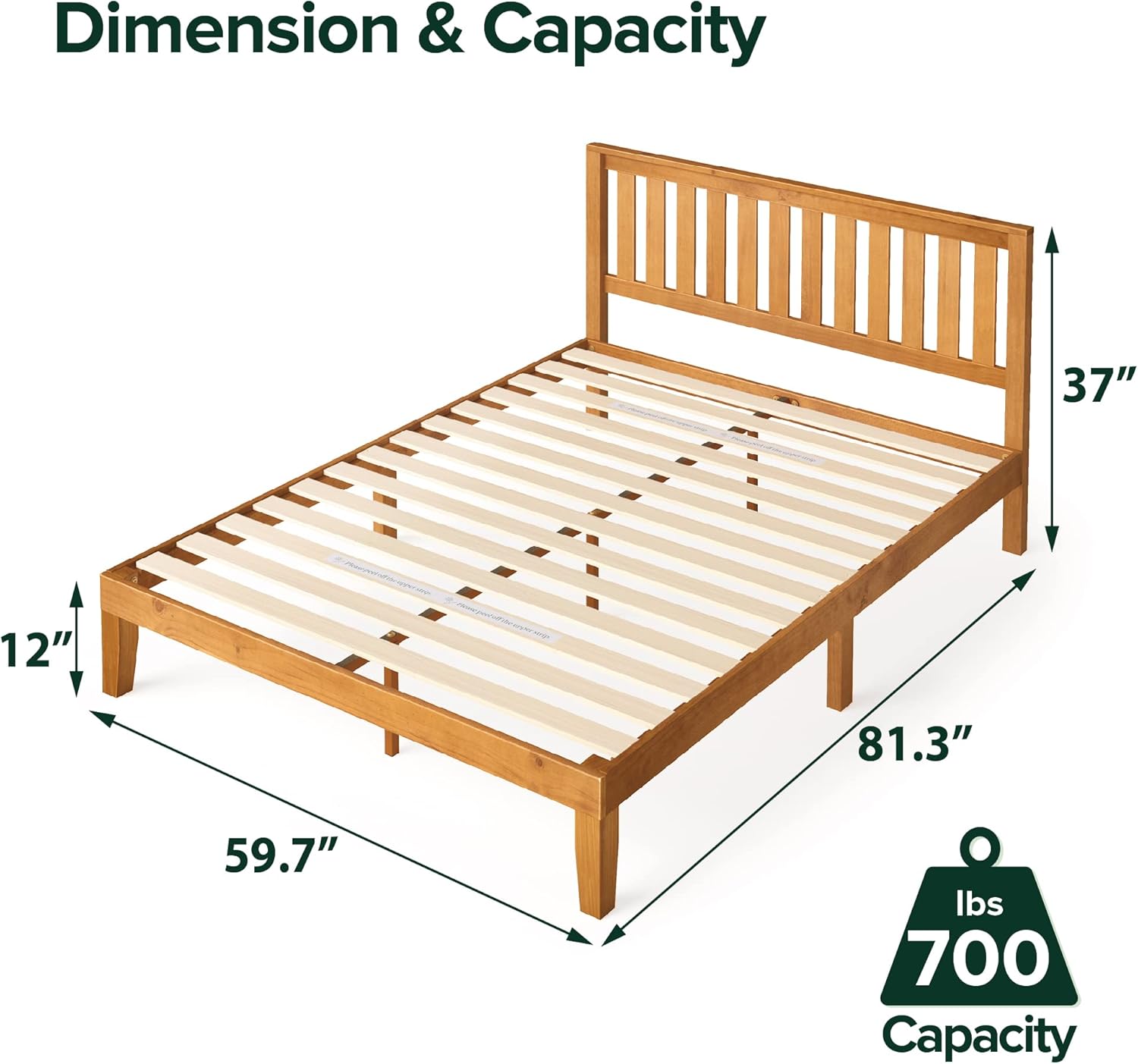 Zinus Alexia Wood Platform Bed Frame with headboard, Solid Wood Foundation with Wood Slat Support, No Box Spring Needed, Easy Assembly, Rustic Pine, Queen