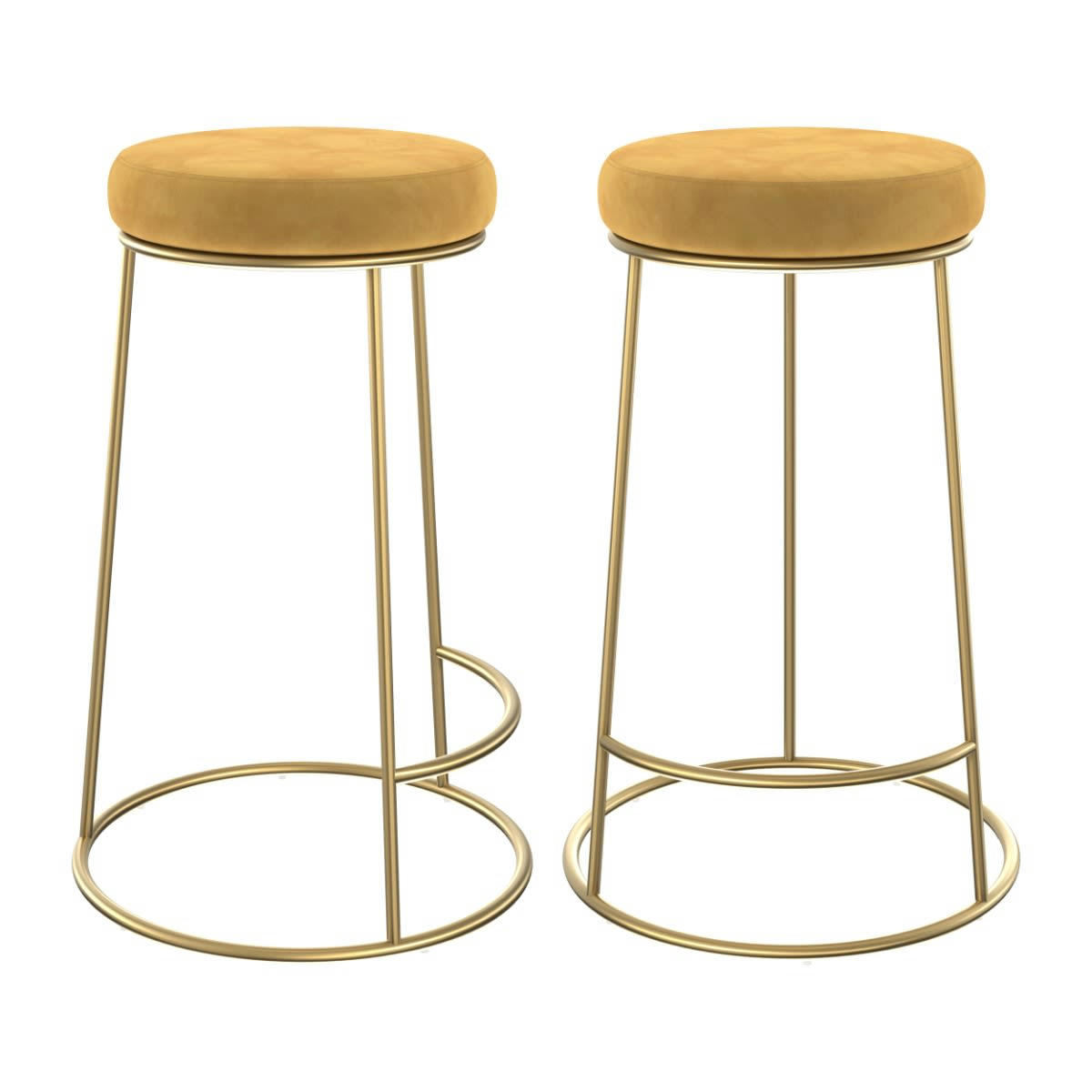 KENDAL - Tabouret de bar mi-hauteur en velours jaune curry 63 cm (lot de 2)