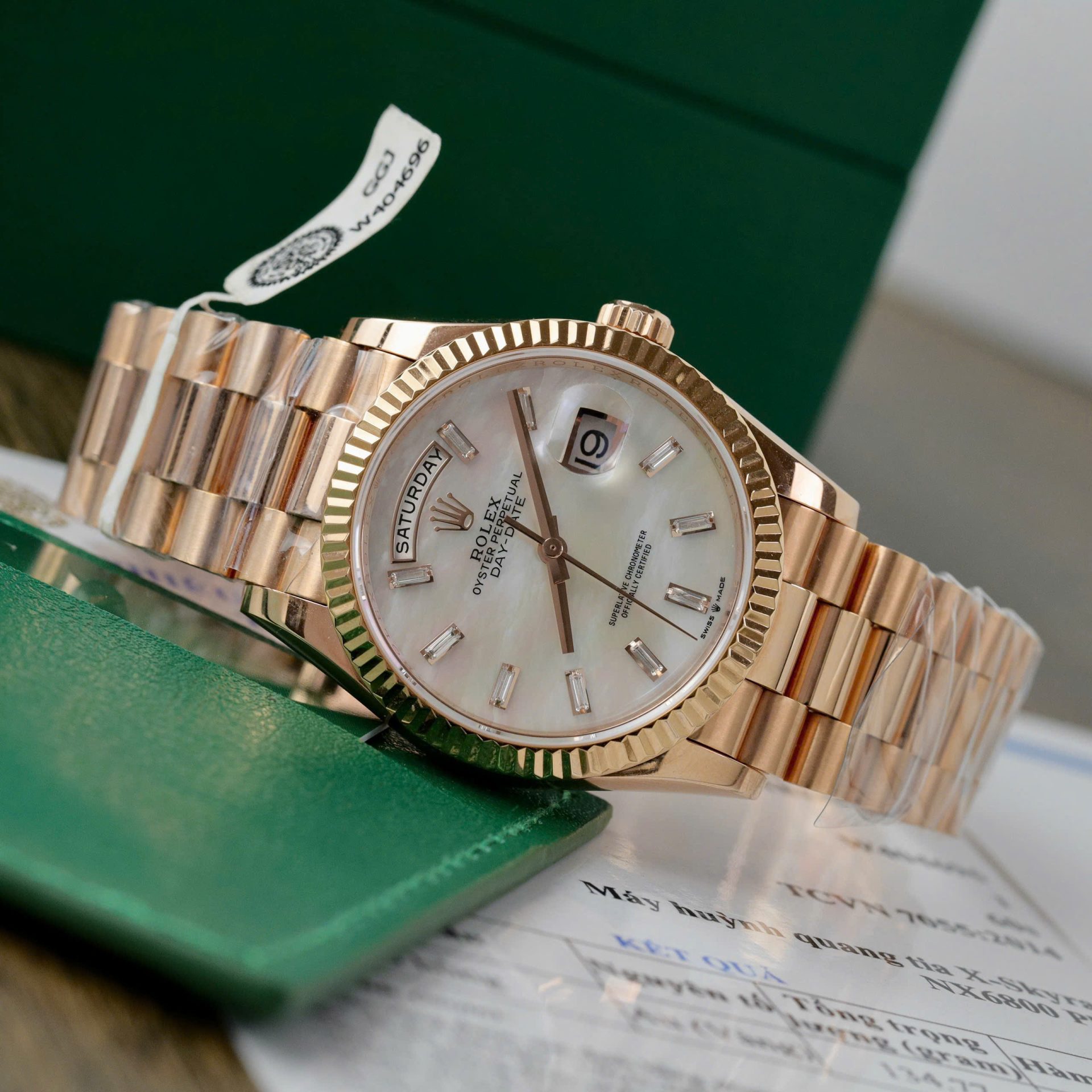 Rolex Day-Date RG Plated MOP Dial CZ Diamonds 36mm Super Clone