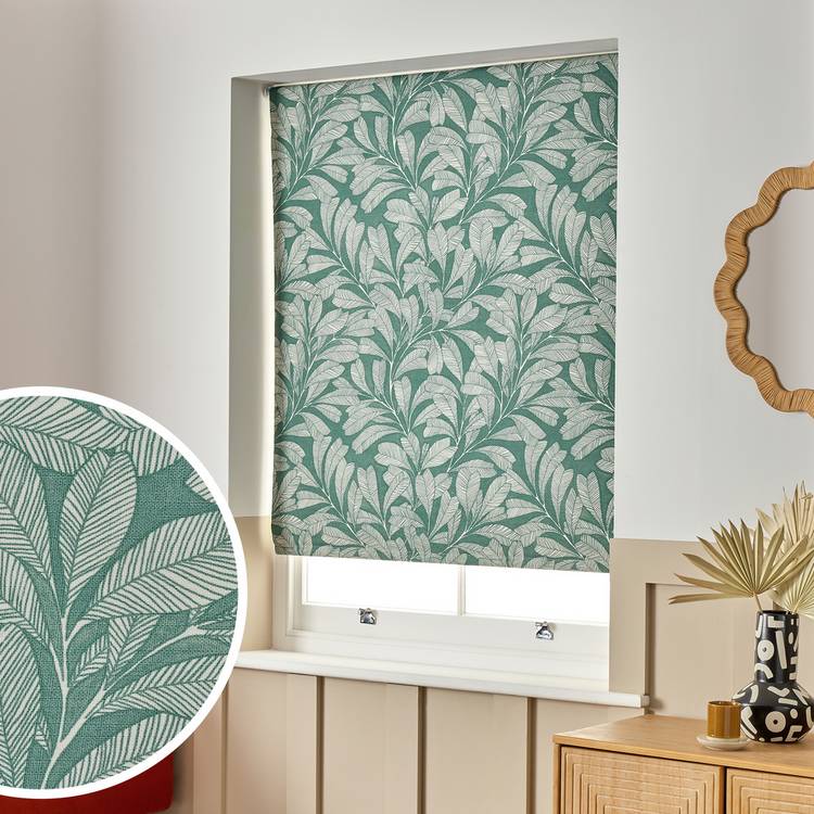 Habitat Linear Leaves Blackout Green Roller Blind - 90cm