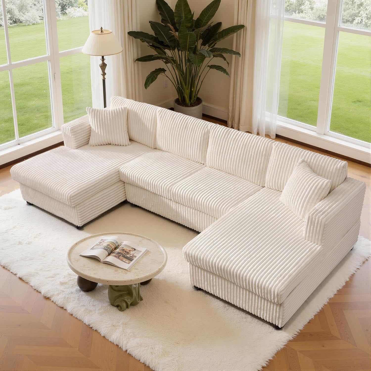 123 U-Shaped Modular sectional Sofa, Two L-Shape Chaise with 2 Cloud Couch sectional with Two Pillows, couches for Living Room (Beige)