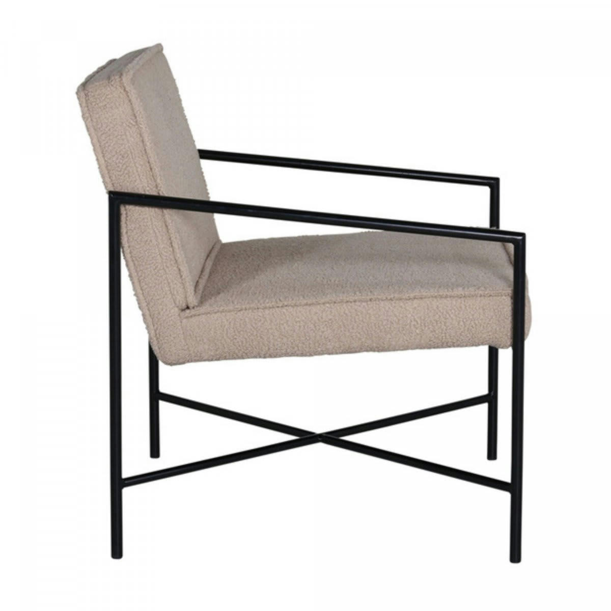 RAPHAEL - Fauteuil minimaliste en tissu bouclé et métal noir beige