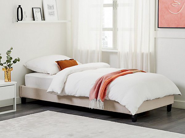 Lit sans tête de lit Tissu ROANNE 90 x 200 cm Beige