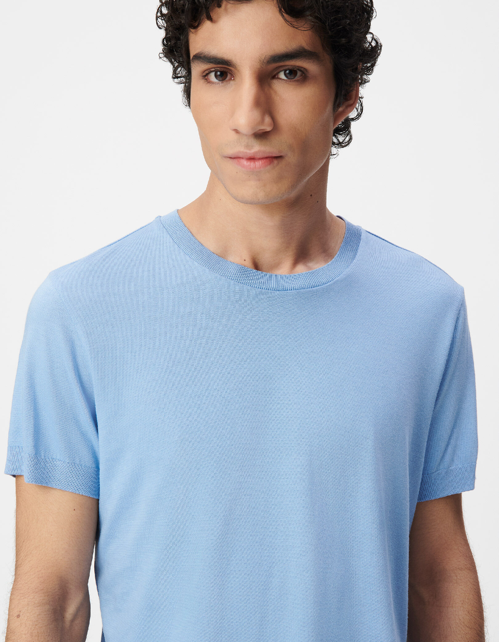T-shirt col rond bleu maille coton modal Homme