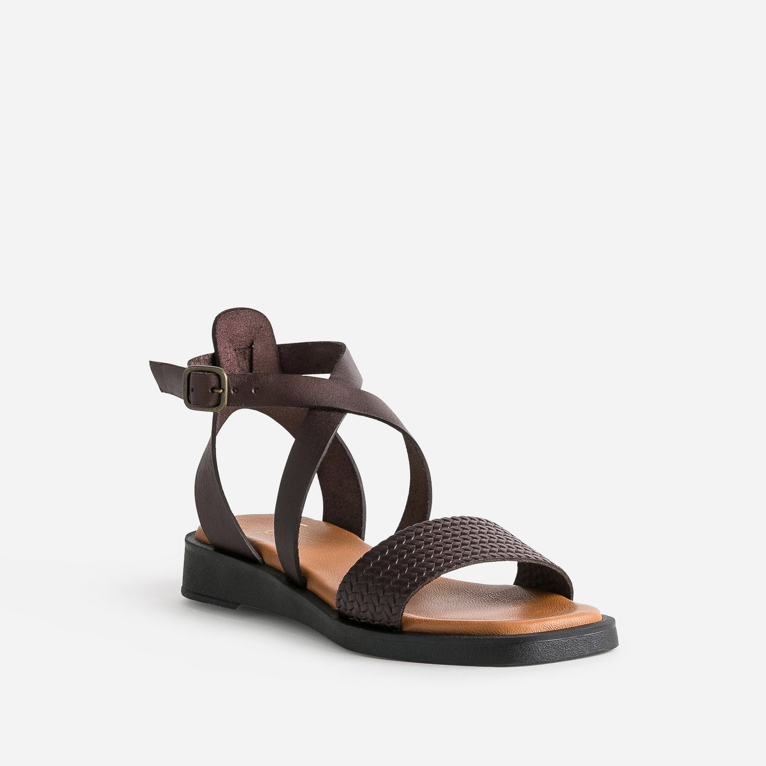 Sandale marron foncé cuir bride tressée éco-conçu