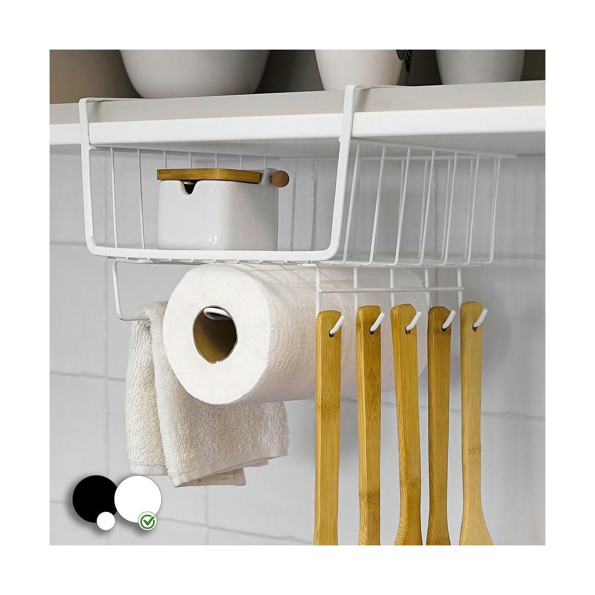 MÉTAL - Organisateur de cuisine à suspendre en métal blanc