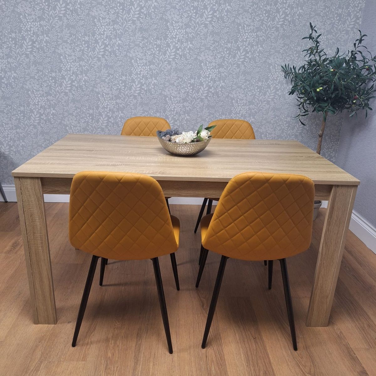 KOSY KOALA Dining Table and 4 Chairs Oak Effect Table With 4 Mustard Chairs Dining Room Furniture
