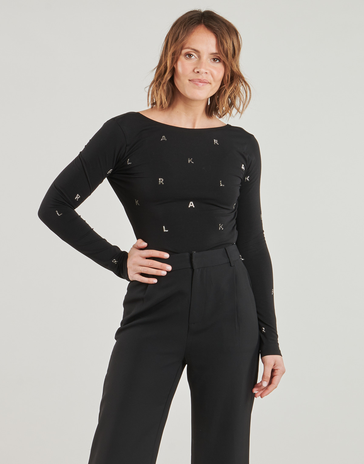 Karl Lagerfeld - RHINESTONE KARL OPEN BACK LSLV - Black