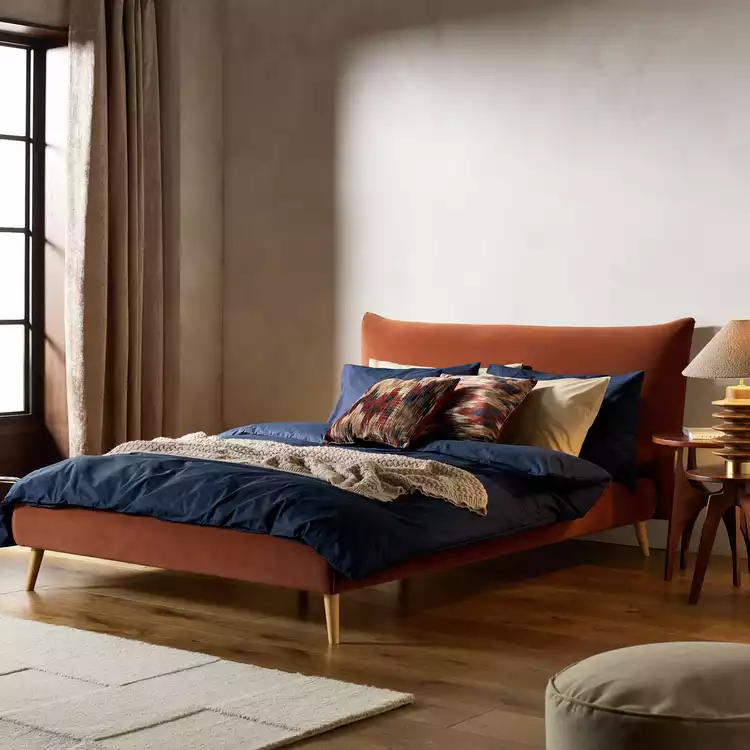 Habitat Marshmallow Velvet Double Bed Frame - Rust