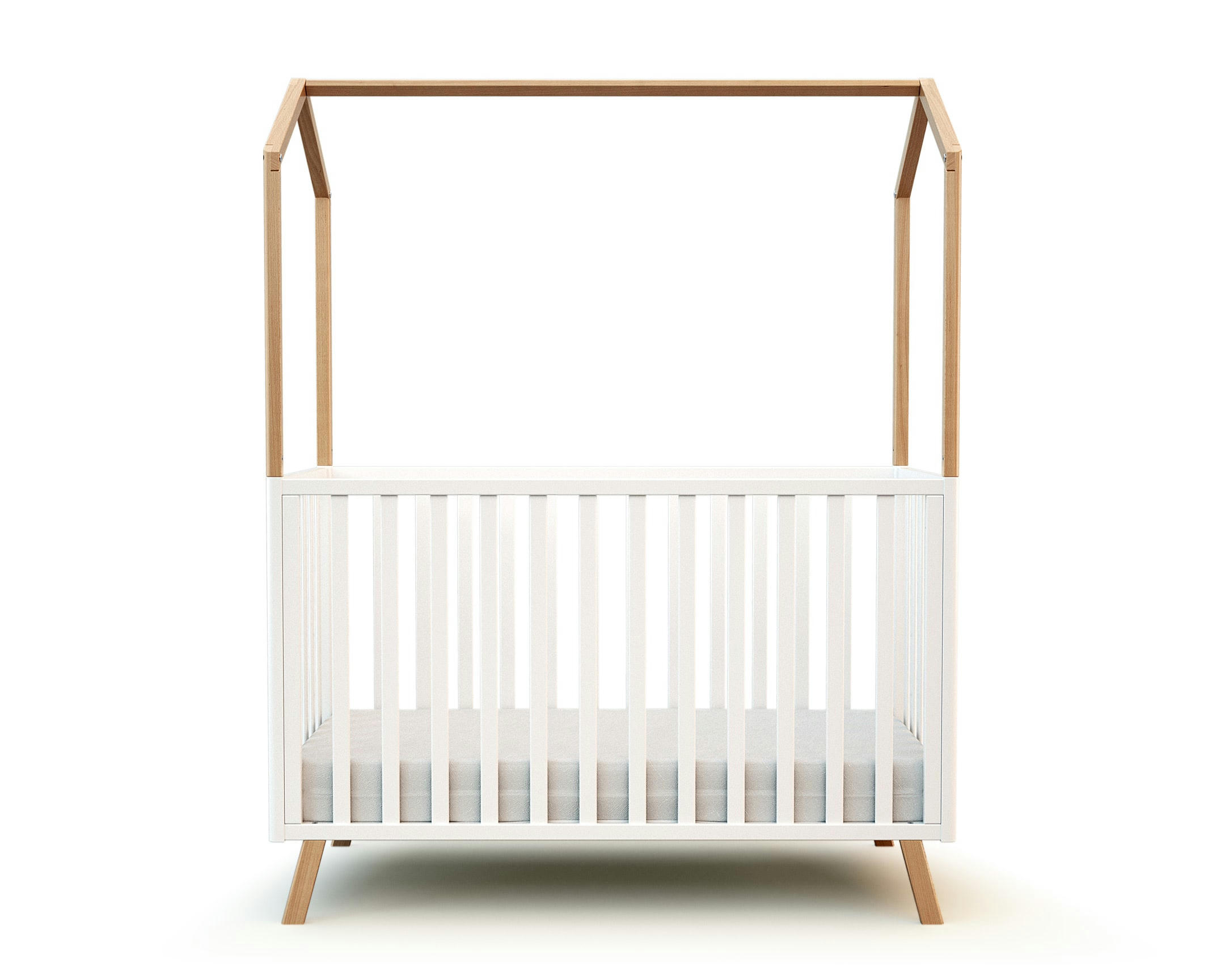- Lit bébé 60x120 blanc et hêtre verni