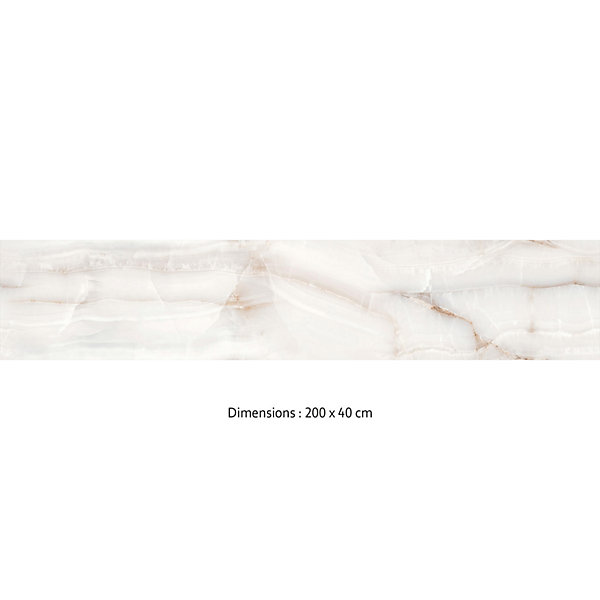 Crédence cuisine adhésive en vinyle imitation onyx blanc, 200 x 40 cm, design raccordable
