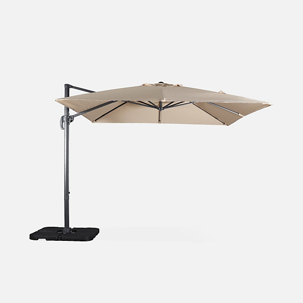 Parasol déporté carré 3x3m haut de gamme - Falgos - beige - Parasol excentré inclinable. rabattable et rotatif à 360.