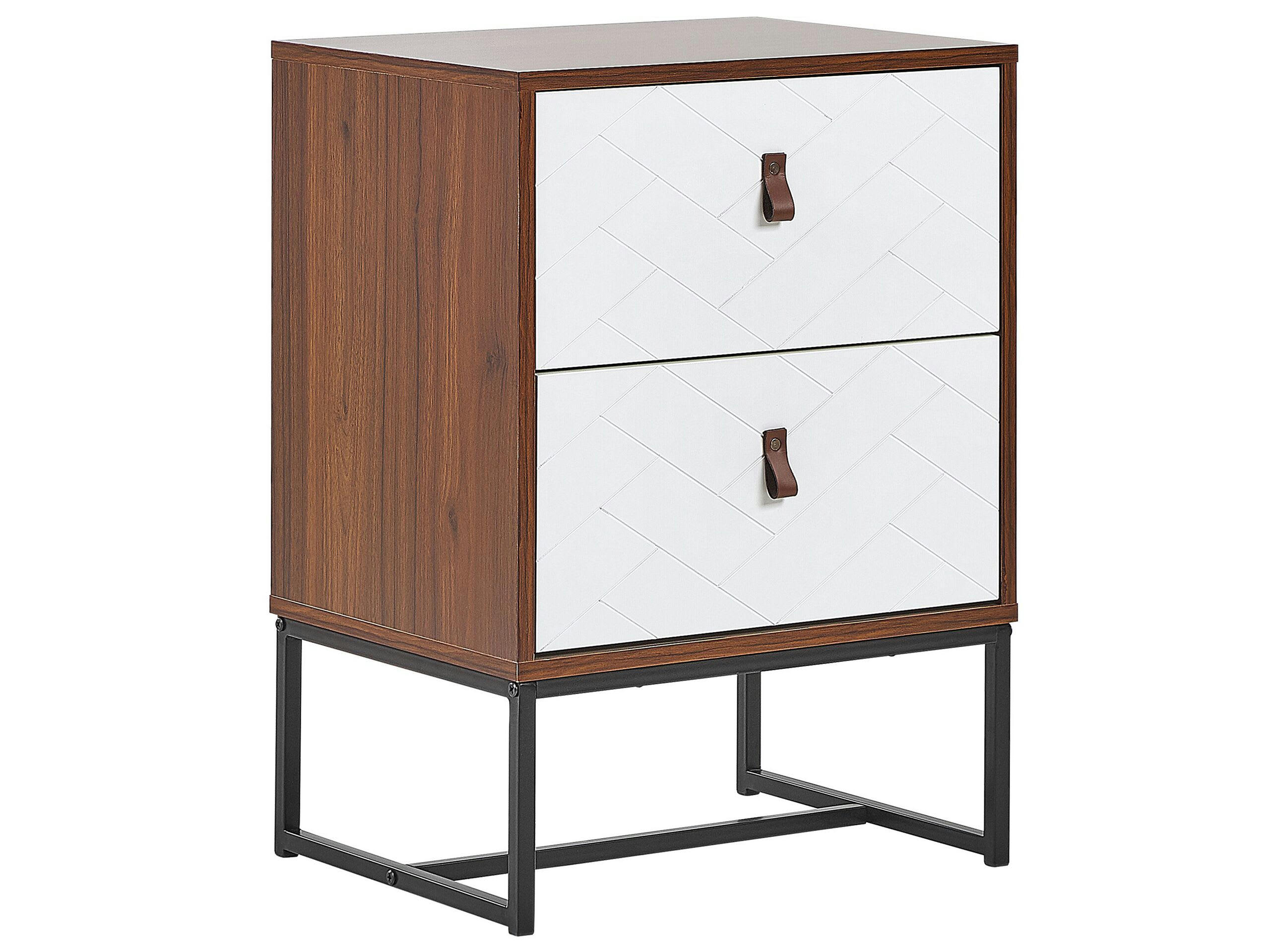 NUEVA - Table de chevet effet bois foncé et blanche 2 tiroirs