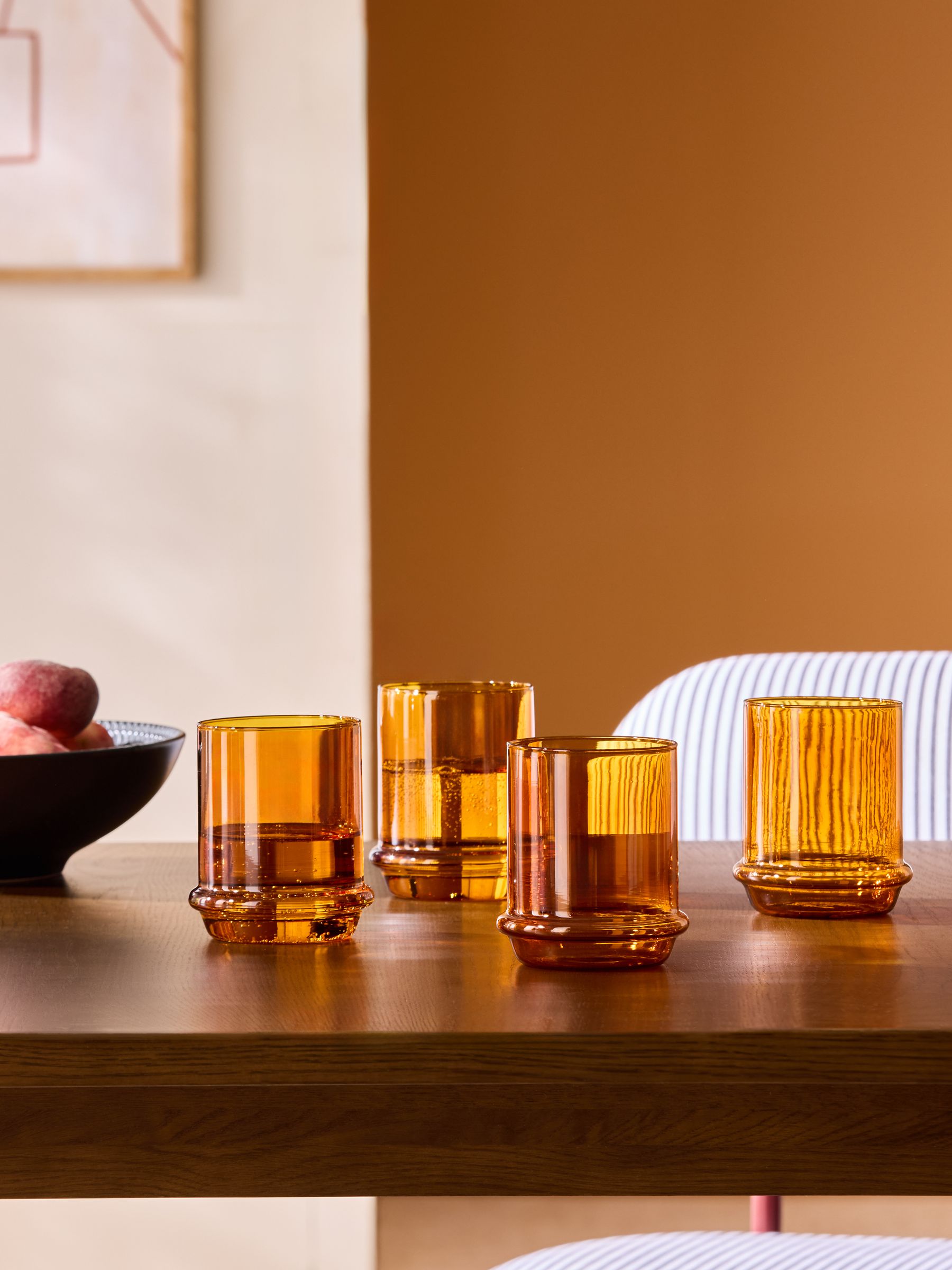 Set of 4 Theon Tumbler Glasses in Amber Orange