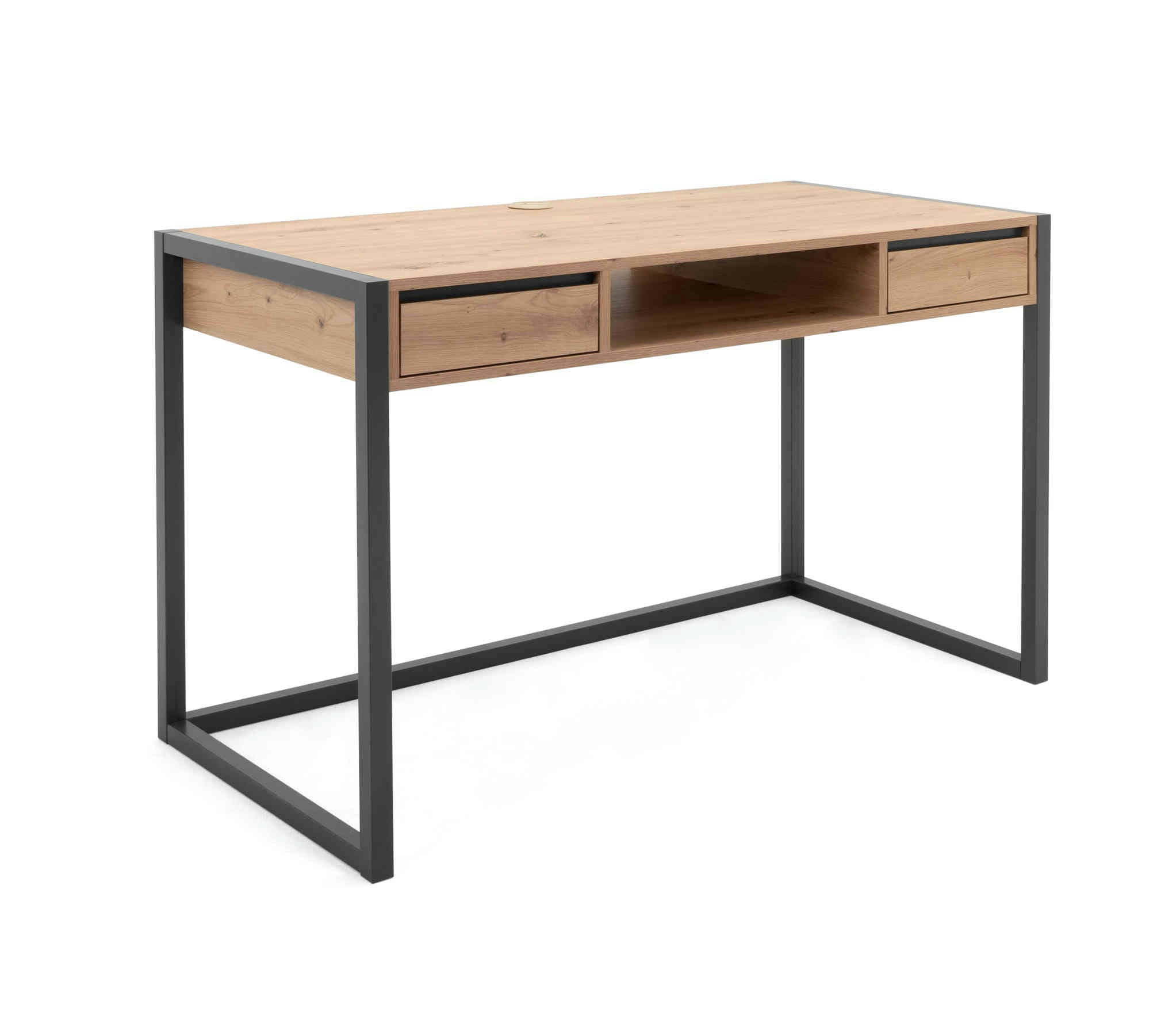 - Bureau 2 tiroirs + niche bois naturel