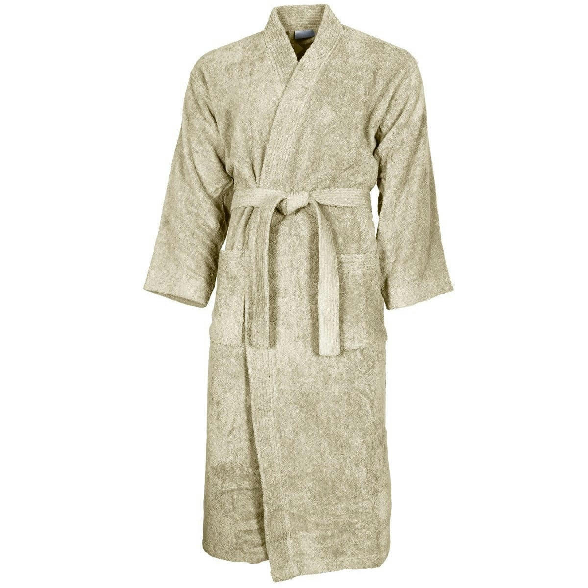 LUXURY - Peignoir col kimono en coton  Ficelle S