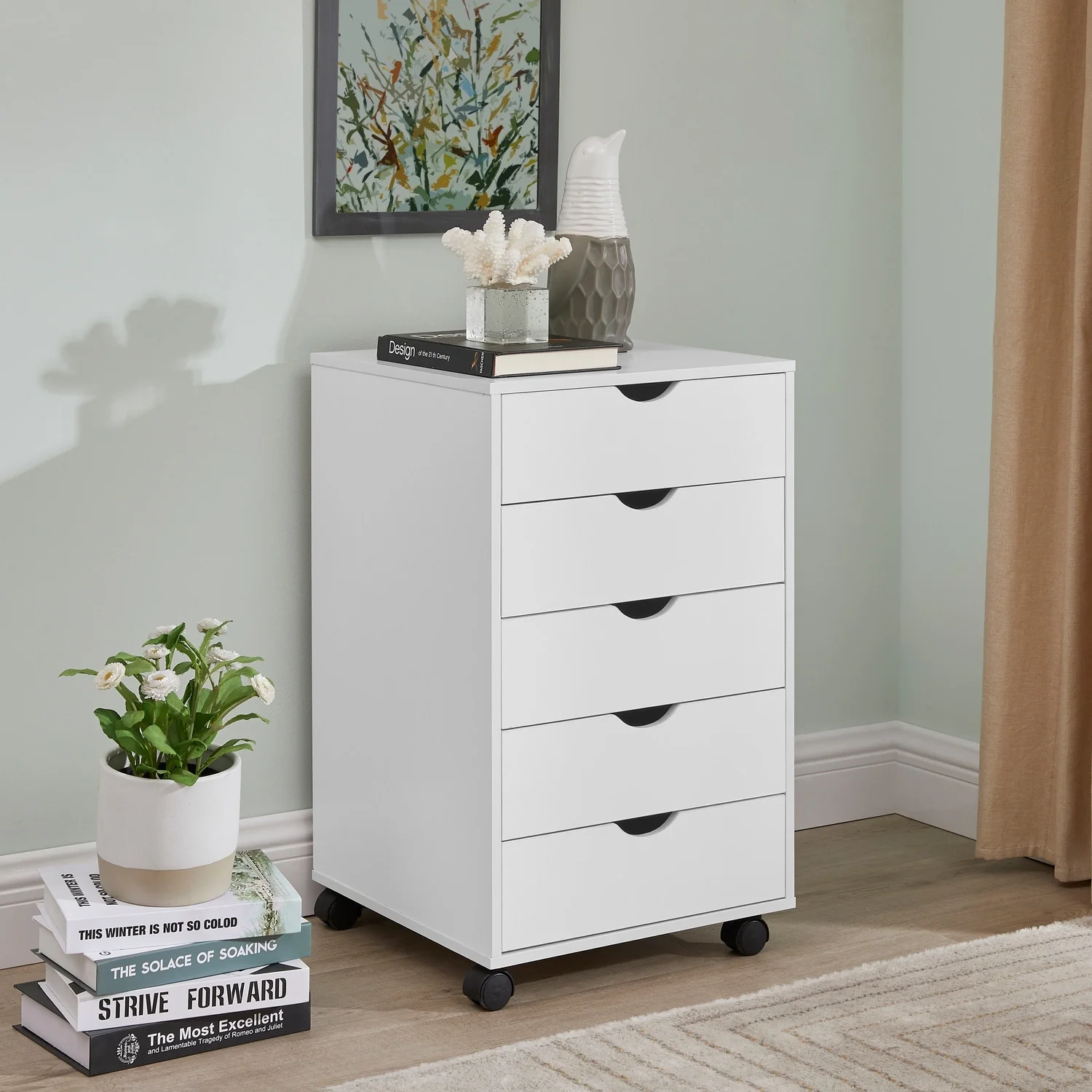 Sleek Modern Drawer Dresser Storage Cabinet with Grooved Drawer Pulls, Multipurpose Office File Storage Cabinet