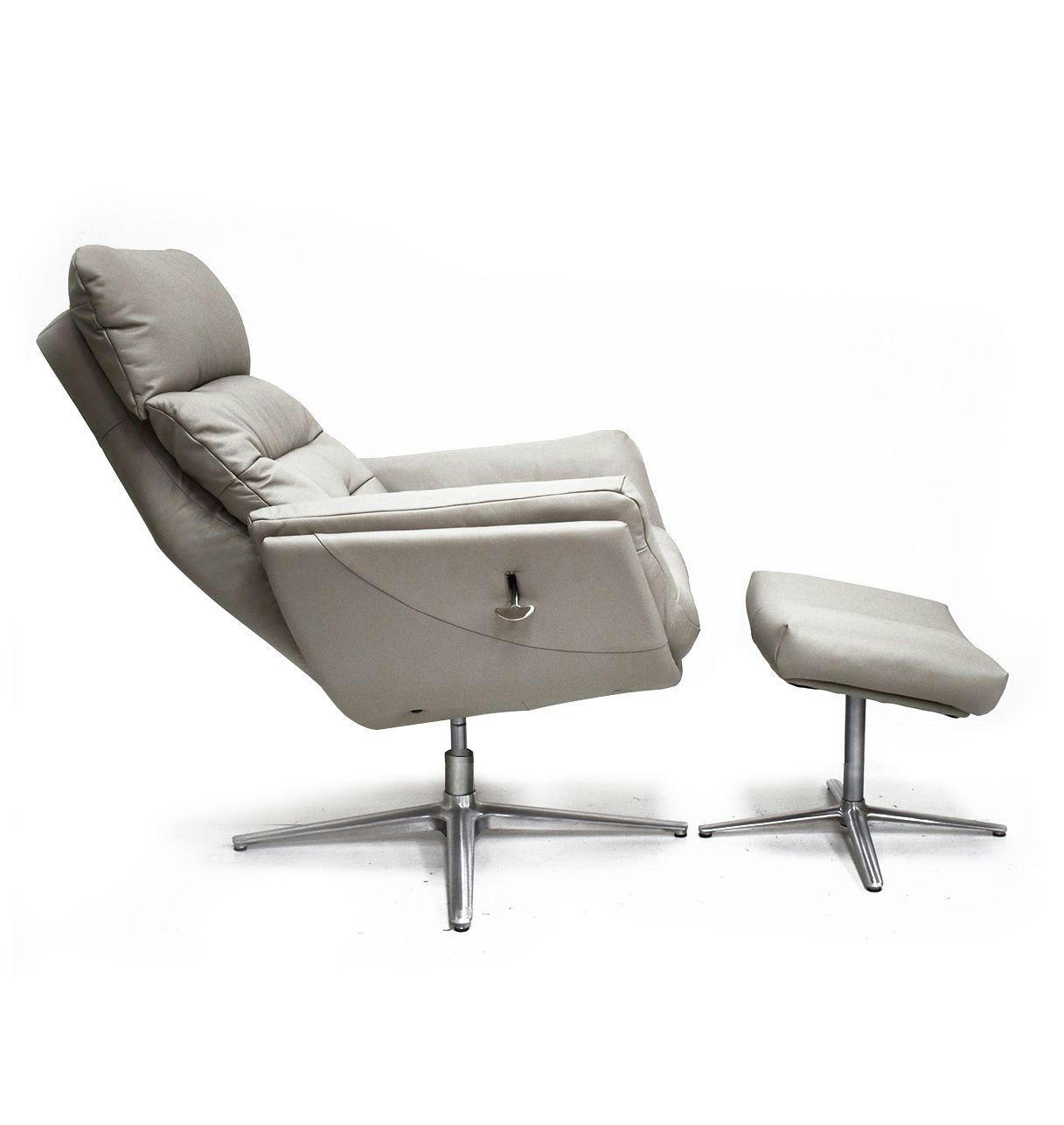 IZAR - Fauteuil relax avec pouf base étoile aluminium - Cuir Beige
