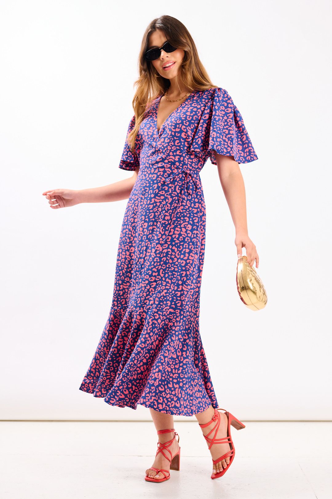 Needs No Label Pink Animal Wrap Midi Dress
