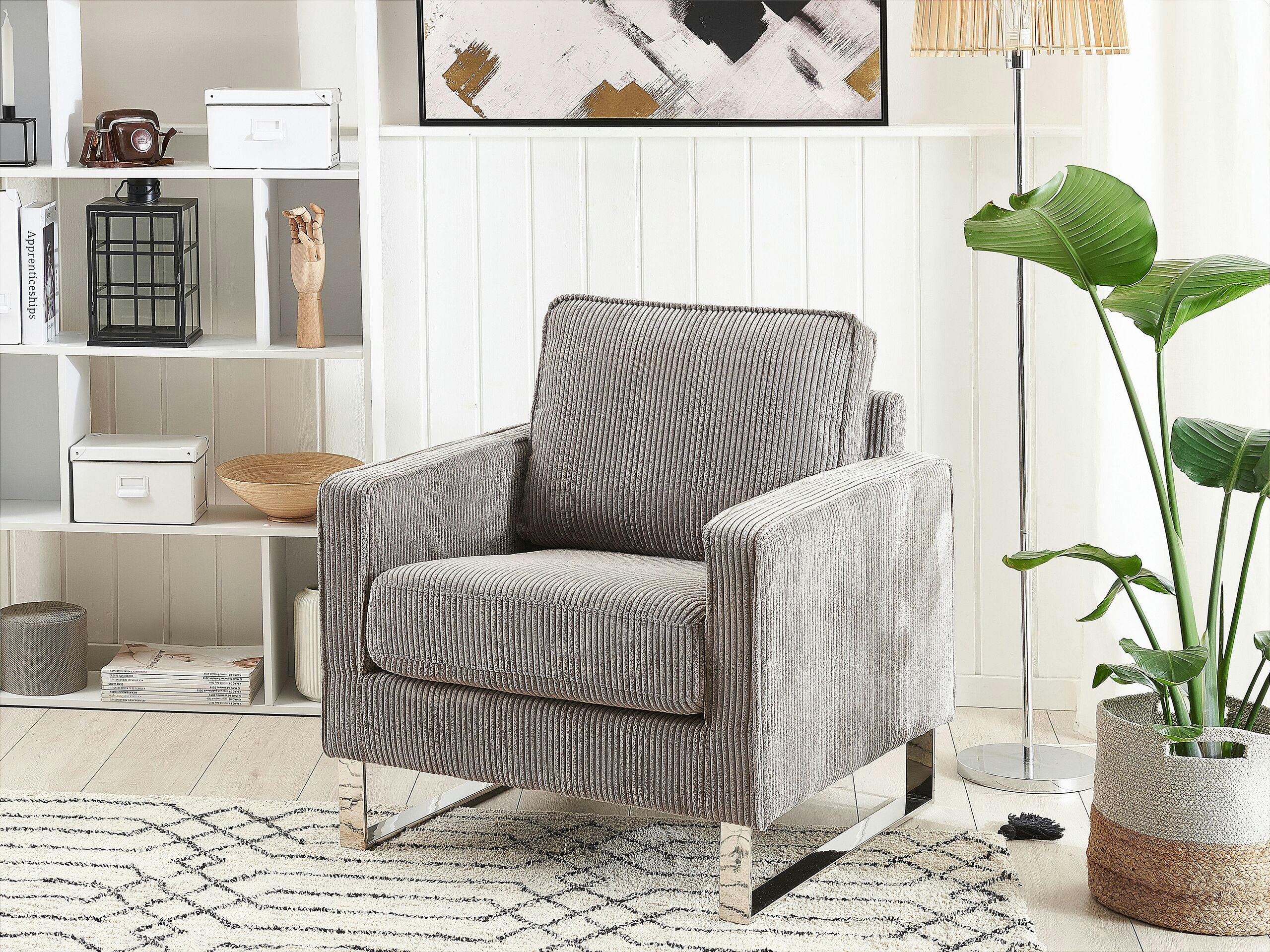 VIND - Fauteuil en velours côtelé gris
